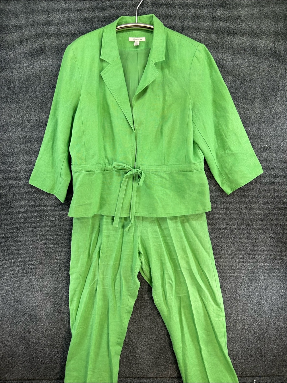 JM Collection Womens Green 100% Linen 2pc Set Blazer Sz 16 Cropped Pants Sz 14 - Picture 1 of 16